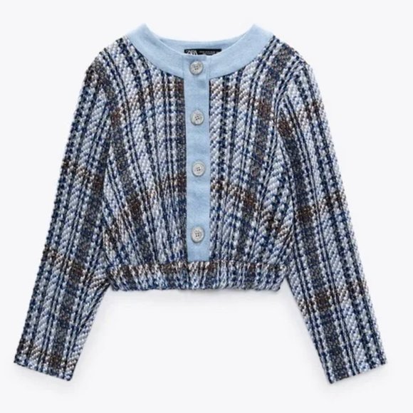 Zara Blue and Brown Plaid Crop Top - Picture 5 of 9